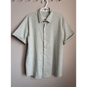 COOFANDY Men Short Sleeve Button Up Shirt Sage Green Textured L 30% Linen Preppy
